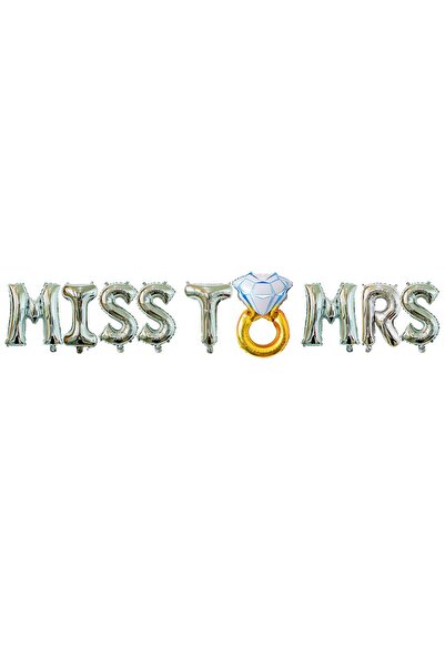 Flippy Set baloane folie metalică - „Domnișoară către Doamnă” cu inel de logodnă, litere 40 cm, argintii