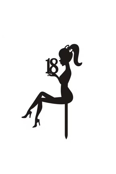 Flippy Decor pentru tort - Fată 18 ani, 16x11,5 cm, Negru