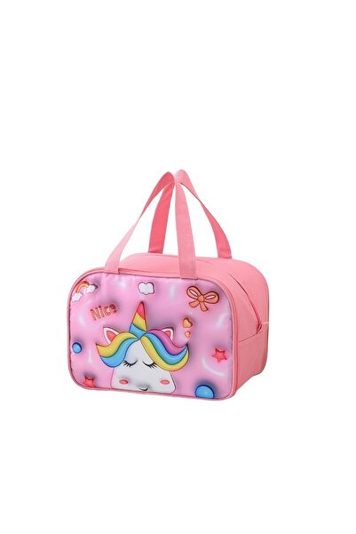 Flippy Insulated 3D Cartoon Kids Lunch Bag, Oxford Canvas, 27.5x18x20 cm, Unicorn, Pink