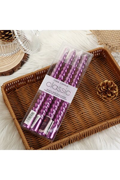 Flippy Set of 4 Twisted Table/Dinner Decorative Candles, 25 cm, Purple