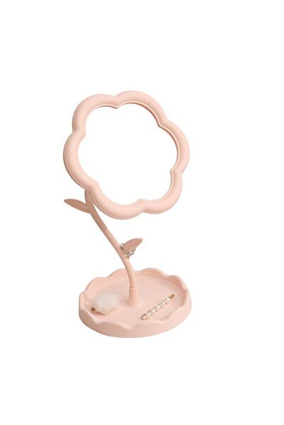 Flippy Desk Makeup Mirror, Rotating, Detachable, Sunflower Model, Ring Holder with Storage, Pink