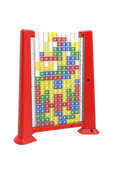 Flippy Tetris Puzzle Tangram - 70 Multicolor Pieces, 3D Montessori Interactive Game, Red Frame