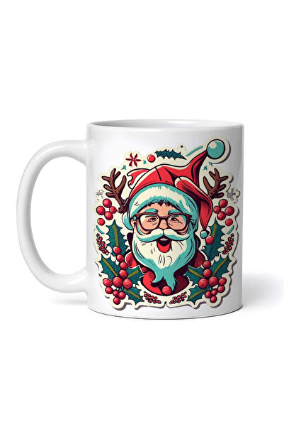 OEM Cană albă personalizată, Moș Crăciun cu coarne de ren, INOVATIX®. 330ml