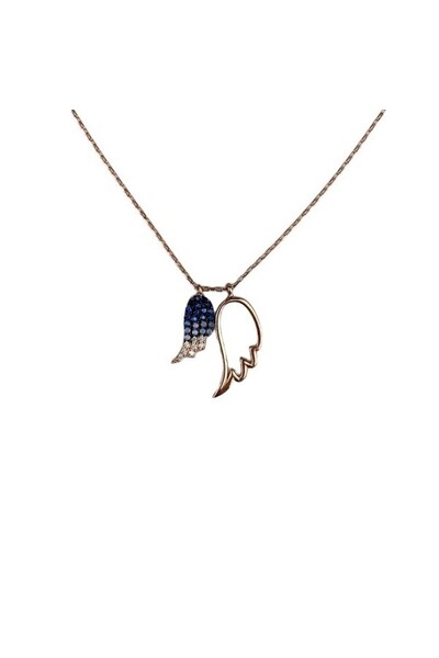 Bibilel Colier din Argint 925, Aripa Dubla cu Zirconii Multicolore Placat cu Aur Roz 44 cm