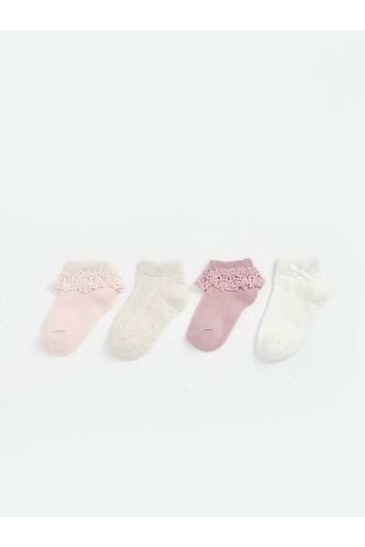 LC Waikiki Embroidered Baby Girl Booties Socks 4 Pcs