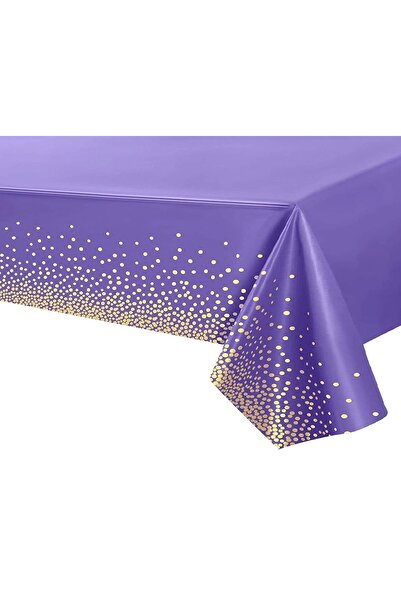 Flippy PEVA Tablecloth, Gold Polka Dot Print, 137 x 274 cm, Waterproof, Purple