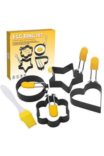 Flippy Set of 4 Flippy Egg Molds, Made of Steel, Non-Stick Coating, Diameter 7.5 cm, With ABS Handle, Black