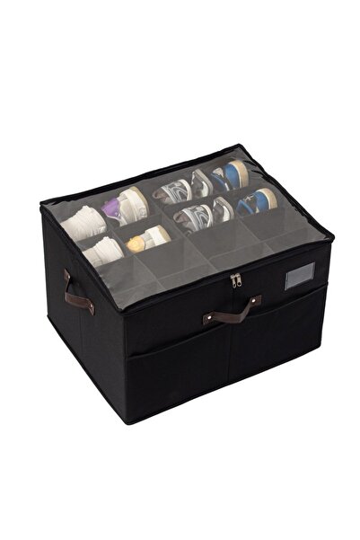 Flippy Shoe Storage Box, Flippy, 53x42x33 cm, with Transparent Lid and Zipper, Oxford Canvas, Foldable, Bla