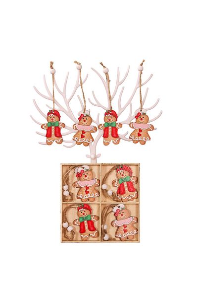 OEM Set of 12 Wooden Christmas Decorations, with String for Hanging on the Tree, Fried Pattern