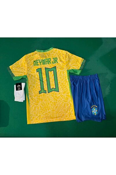 BREATHLESS Brezilya 2023/24 Yeni Sezon Neymar Jr Çocuk Forması Şort Çorap 3'l...