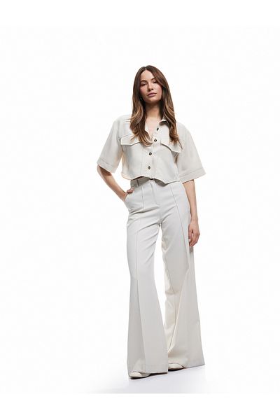 Koton Modal Fabric Pocket Short Sleeve Asymmetrical Cut Crop Shirt