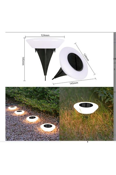 bzstore Set de 10 lămpi solare LED, formă de cerc, pentru gazon sau grădină, impermeabile, alb cald