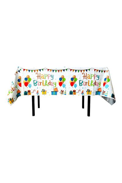 OEM Tablecloth, Foil, Happy Birthday with Balloons Print, 137 x 183 cm, White
