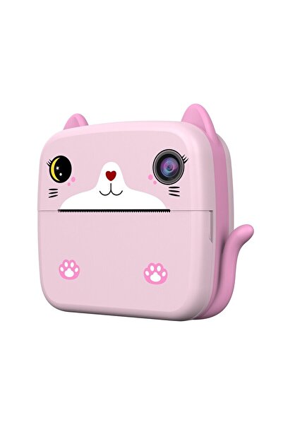 Flippy Instant Kids Camera with Print Function, Front Selfie, USB-C, Bluetooth, Pink Cat