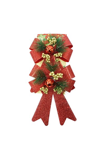 Bibilel Set de 2 fundițe decorative cu sclipici roșii pentru brad de Crăciun, 14 x 19 cm, poliester,