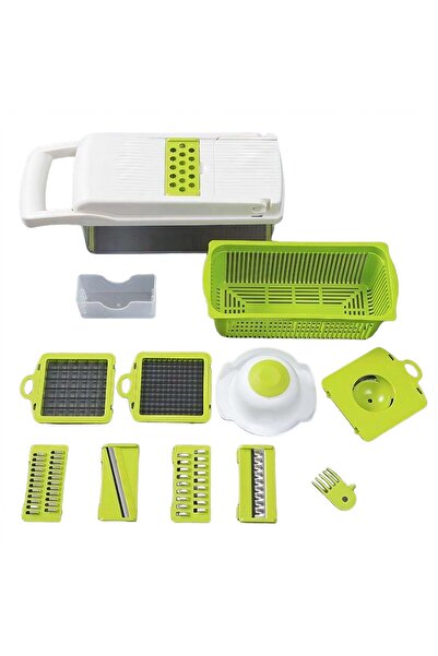 Flippy Multifunctional 8-in-1 Vegetable and Fruit Slicer, 10 Pieces, Stainless Blades, Storage, Gree