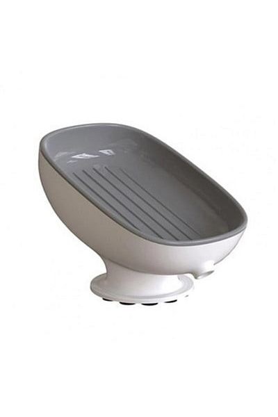 OEM Plastic Soap Dish, with Suction Cup, Modern Design, Gray
