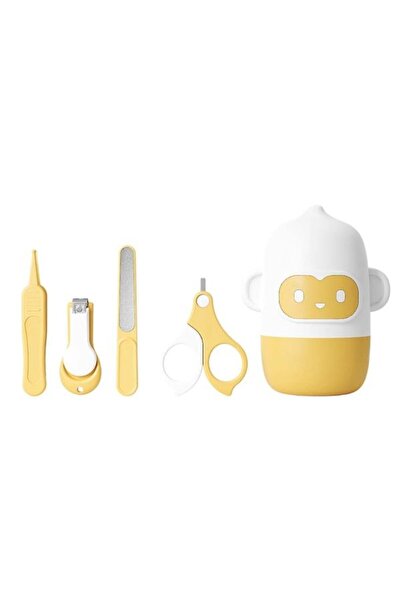 Flippy 4-Piece Baby Nail Care Set (ABS + Stainless Steel) – Monkey Storage Box, 0+ months, Yellow