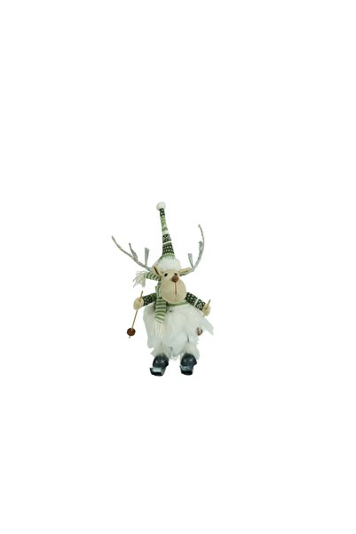 OEM Christmas ornament reindeer on skis model 2, white/green, textile, 33 cm
