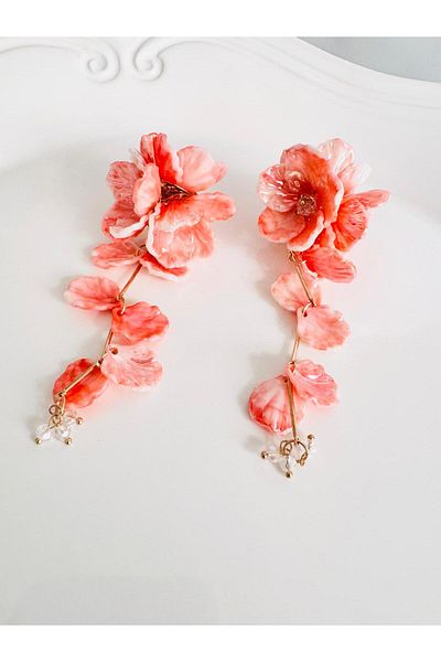 DEVİ fashion Long Pink Flower Dangle Earrings 12 cm