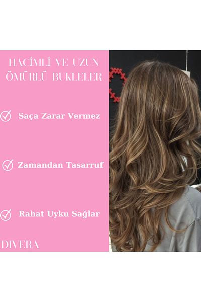 Quivis Divera Large Size Curler 6-Pack Velcro Adhesive Hair Curler Hair Styling Purple-Pink 5cm