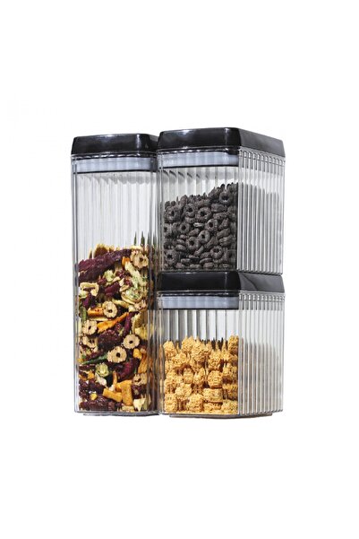 Flippy Set of 3 Plastic Food Containers, Airtight, Wavy Texture, 2x1.5L + 1x3.3L, Transparent