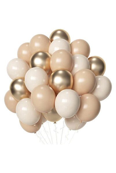 Teo Set of 16 Metallic Latex Balloons, , Party Model, 30 cm, Gold, Dark and Light Beige, 2.8 g