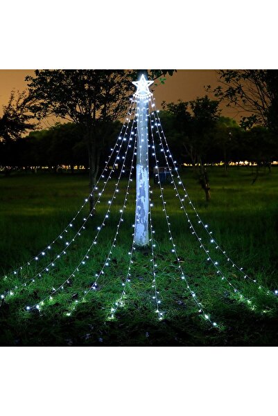 Nomarks Curtain-style Christmas Tree Lights with Star, 350 LEDs, Solar, Outdoor, Cool White - Tree Dazzler