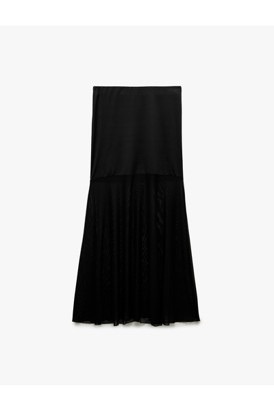 Koton Slim Fit Standard Waist Transparent Tulle Detailed Long Skirt