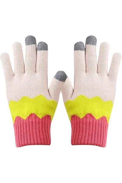 Flippy Women's Wavy Touchscreen Gloves, Acrylic Knit, Fleece Lined, One Size, Yellow/Pink