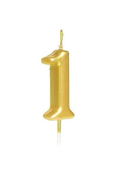 OEM Cake Candle, Number 1 Model, Party, 4.5 x 2.5 cm, Paraffin, Gold