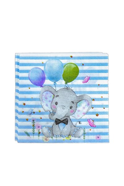 OEM Set of 20 Elephant Print Paper Napkins, 16.5 x 16.5 cm, Blue