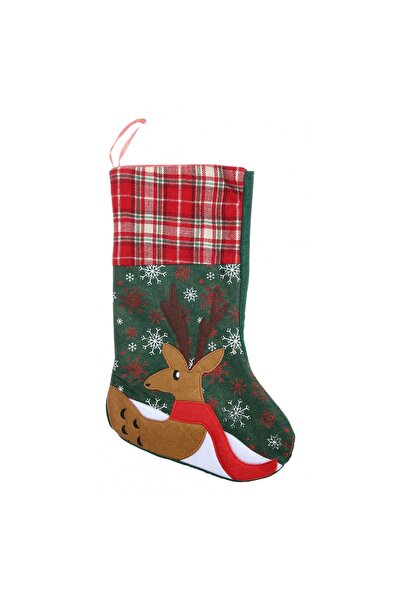 Flippy Gift stocking, Flippy, with reindeer pattern, green, size 20x40 cm, textile, interior