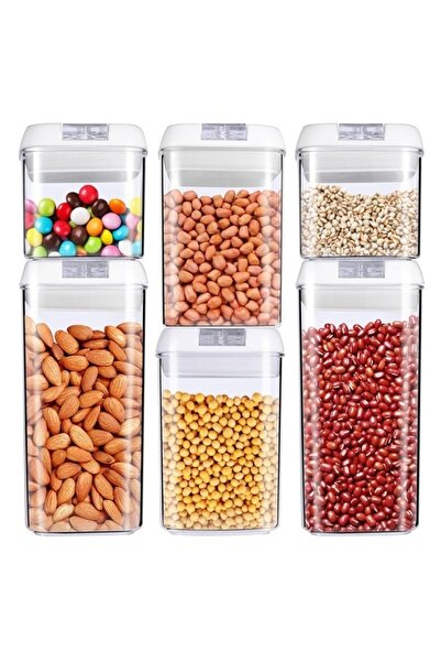 Flippy Set of 6 Plastic Food Containers, Airtight, 2×0.5L, 2×0.8L, 2×1.2L, White Lids