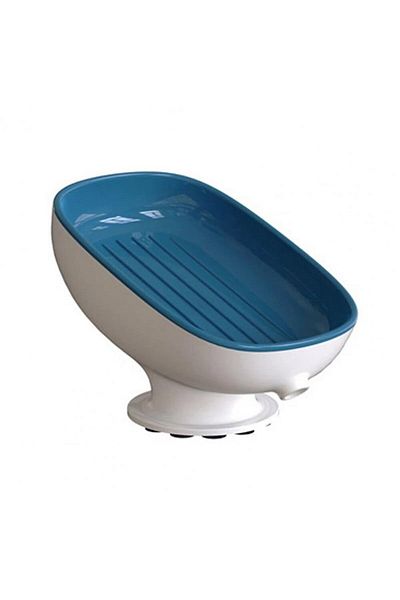 OEM Plastic Soap Dish, with Suction Cup, Modern Design, Blue