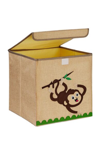 Relaxdays Кутия за съхранение с капак за деца, Relaxdays, маймунка, размери 3...