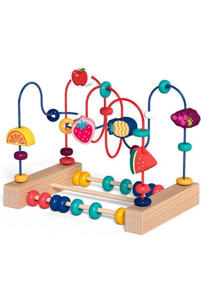 Flippy Wooden Montessori Toy, Flippy, Motor Skills Labyrinth with Abacus and Animals, Rollercoaster for Kid