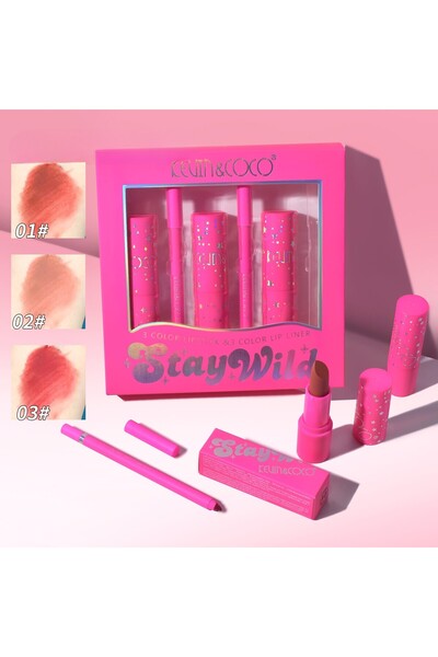 The Hub Set buze Kevin&Coco Stay Wild, 3 lip stick si 3 creioane buze, 16.1x1...