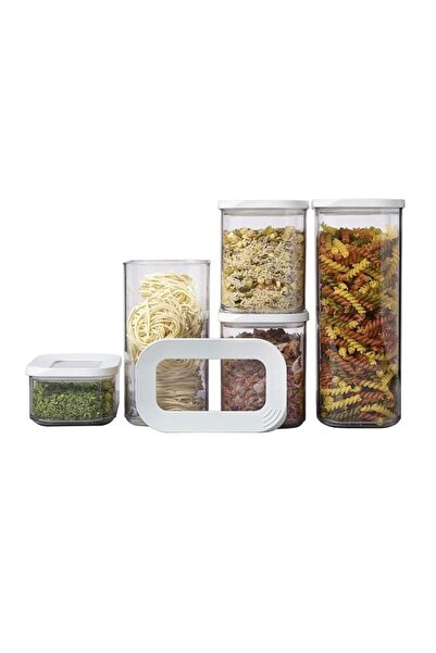 Flippy Set of 5 Food Storage Containers Flippy, White Lid, ABS+Silicone, 23 x 15 x 27 cm, Transparent