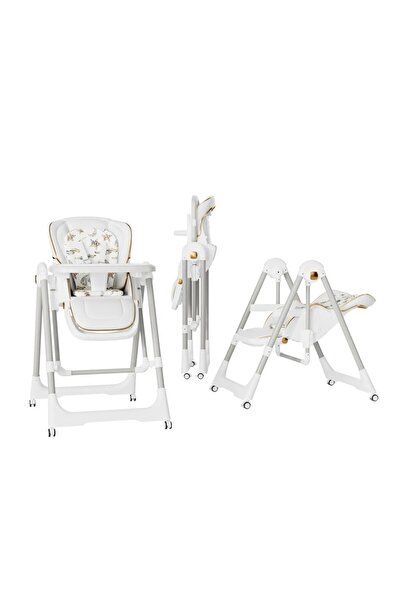 Flippy Scaun de Masă 2în1 Flippy, Balansoar, Reglabil, Roti, Tava Dublă, Centură 5 Puncte,6 luni–4 ani, Alb