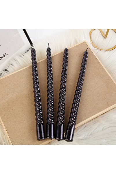 Flippy Set of 4 Twisted Candles for Table/Dinner Decoration, 25 cm, Black