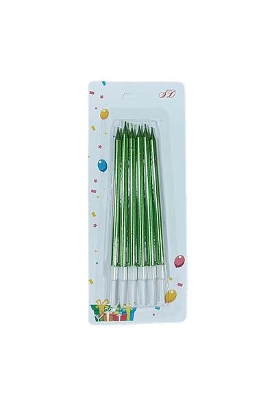 OEM Set of 6 Paraffin Cake Candles, 11 x 0.4 cm, Glossy, Green