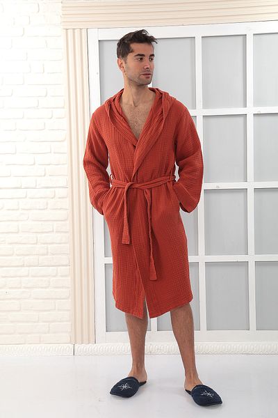 Almir Home Hooded 4 Layer Muslin Bathrobe Unisex Tile Color