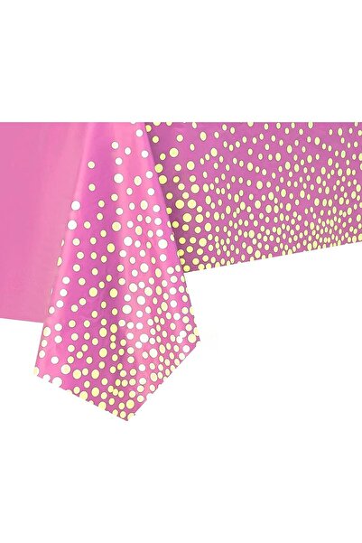 Flippy PEVA Tablecloth, Gold Polka Dot Print, 137 x 274 cm, Waterproof, Pink