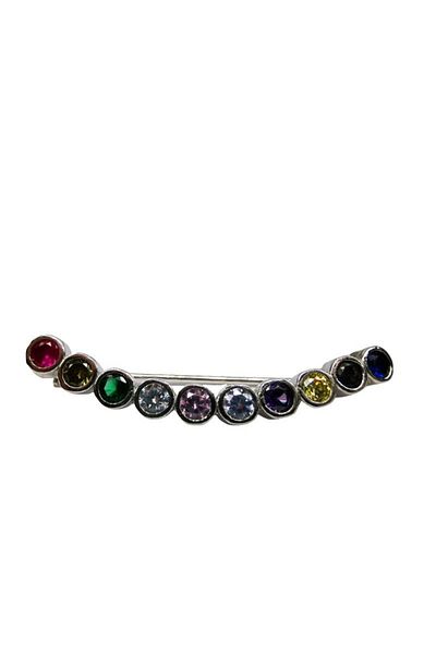 OEM 925 Silver Brooch Semicircle Round Colored Stones