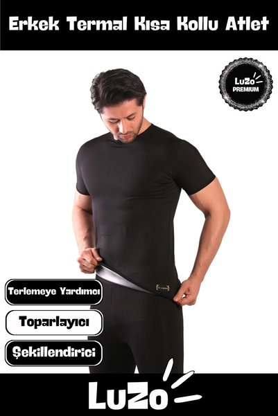 LuZo Premium Seri Şık Rahat Terleme Hızlandırıcı Destekleyici Termal Sauna Kısa Kollu Erkek Atlet