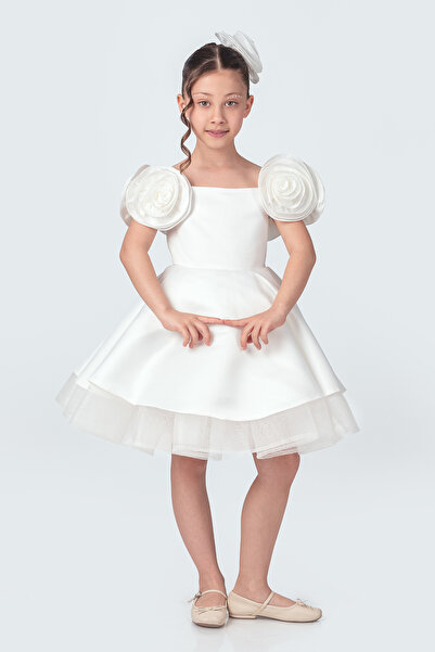 ABİYEKİDS Rochie de seara pentru copii din satin cu detaliu trandafir Rochie ...