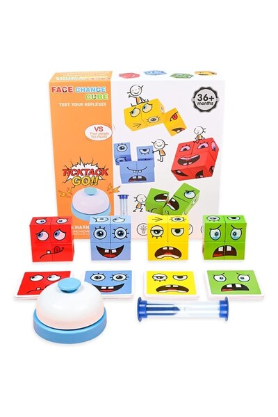 Flippy Jucărie Montessori pentru copii, cub din lemn, 64 de cărți distractive...