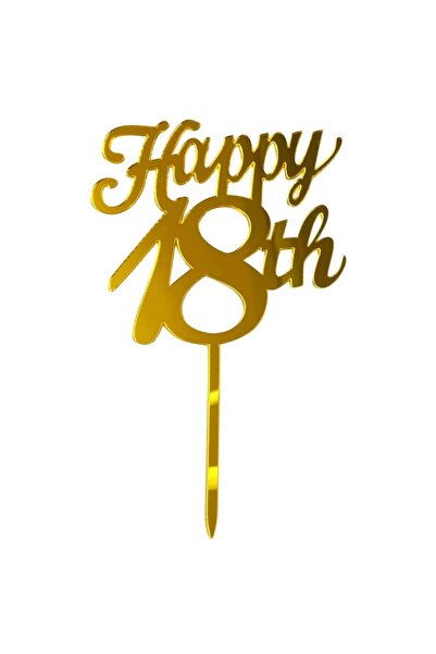 Flippy Cake Topper Decoration, Flippy, Model Happy18th, Size 10 cm, 18th Birthday Theme, Gold