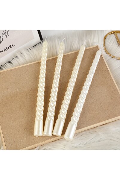 Flippy Set of 4 Table/Dinner Decorative Twisted Candles, 25 cm, White